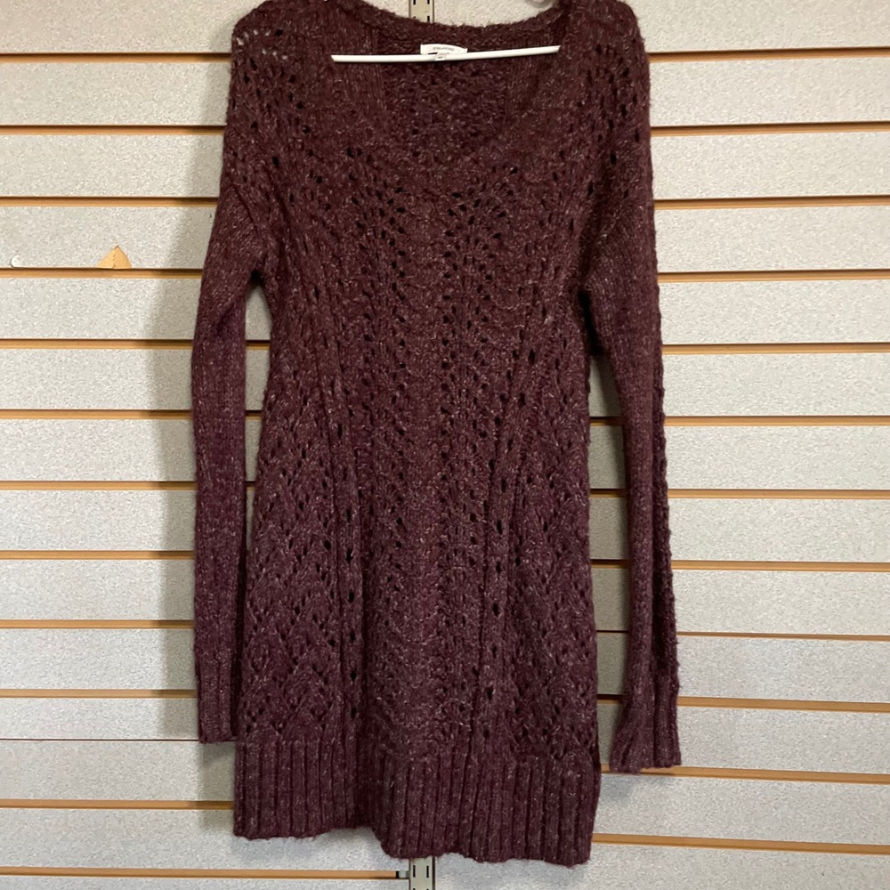 maurices Women's Burgundy Knit Sweater Dress V Neck Long Sleeve Size M cozy chic